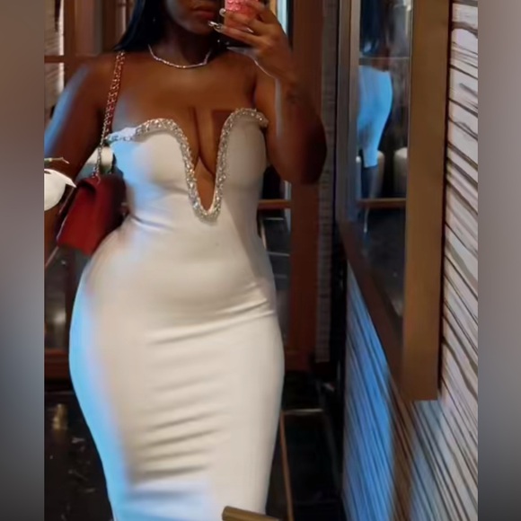 Bardot Eleni Diamanté Strapless Sweetheart side slit midi Dress - Picture 9 of 10